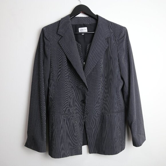 Armani Collezioni Pinstripe White Black Blazer Vest Lined Jacket Size 12 - Picture 1 of 8